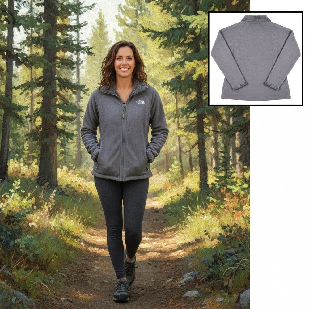 The North Face Women's Grey Furry Fleece Full Zip Jacket High Pile Collar Size M
